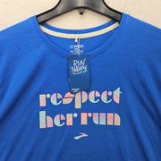 BROOKS WOMEN'S XXL DISTANCE GRAPHIC SHORT SLEEVE BLUE TEE RESPECT HER RUN NWT