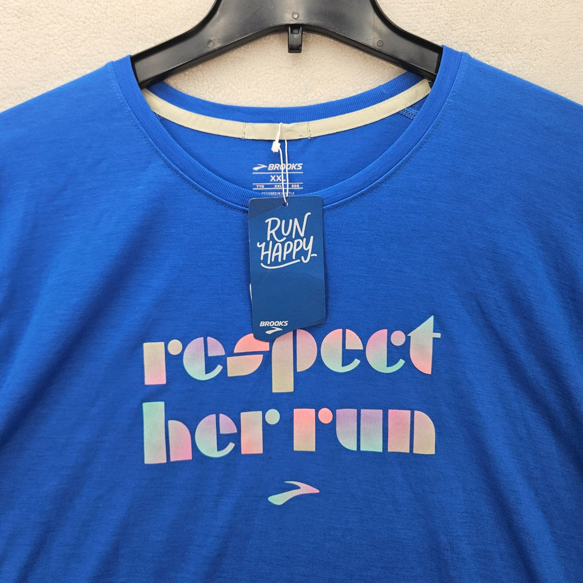 BROOKS WOMEN'S XXL DISTANCE GRAPHIC SHORT SLEEVE BLUE TEE RESPECT HER RUN NWT