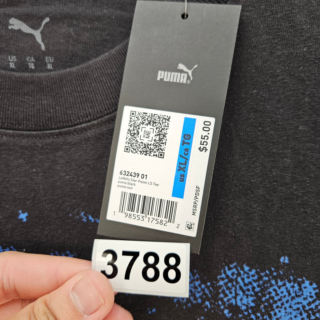 PUMA MEN'S XL LAMELO STAR VISION LONG SLEEVE TEE NWT BLACK GRAPHICS