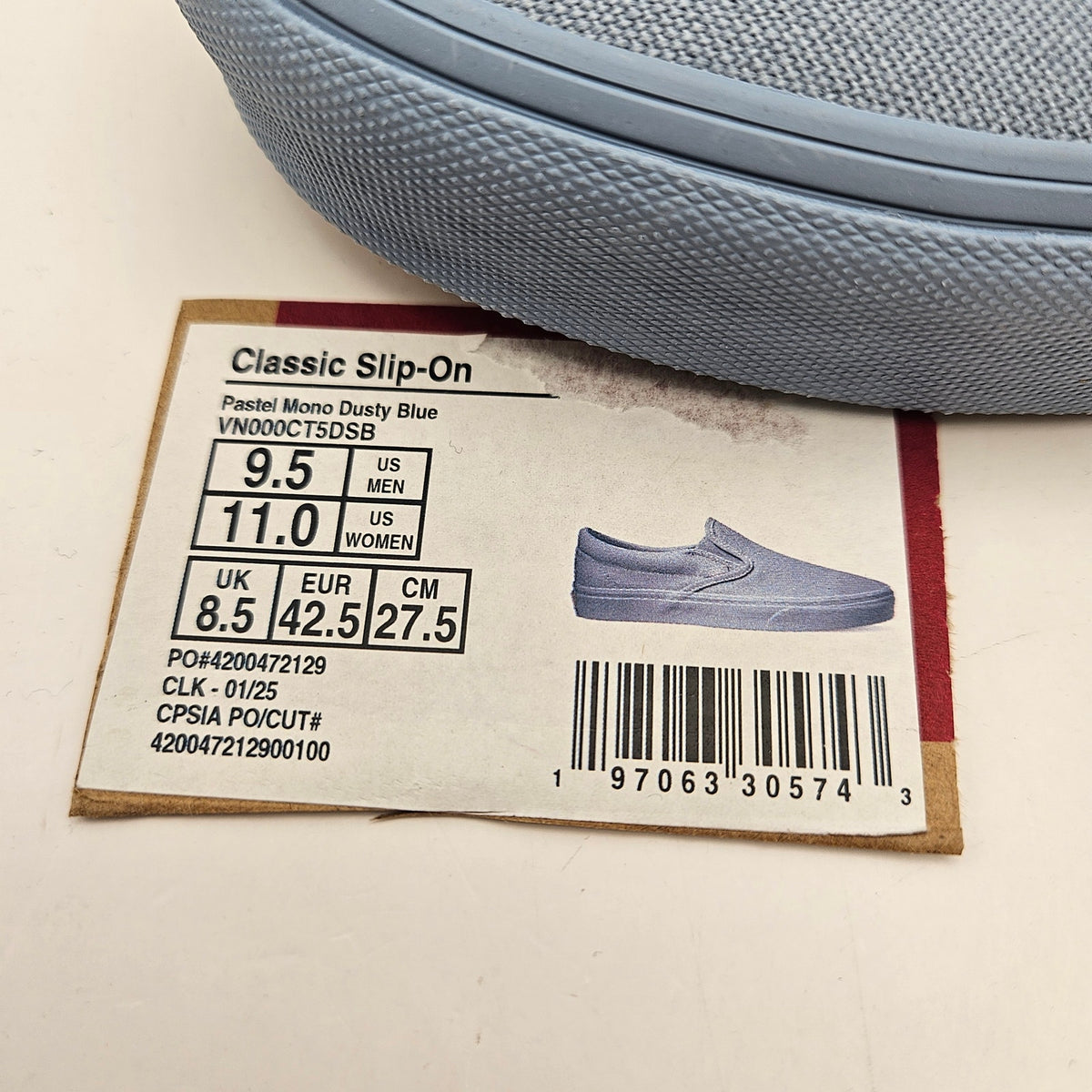 VANS MEN'S 9.5 CLASSIC SLIP ON PASTEL MONO DUSTY BLUE NWOB