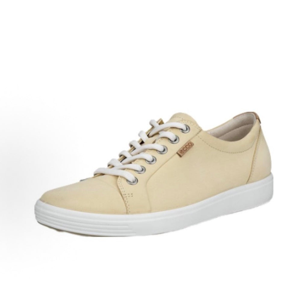 ECCO WOMEN'S 35 SOFT 7 STRAW YELLOW LEATHER LOW TOP SNEAKER FACTORY SECOND NIB