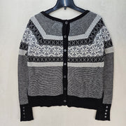 C&C CALIFORNIA WOMEN'S MEDIUM FAIR ISLE NORDIC KNIT SWEATER CARDIGAN BLK WHT NWT
