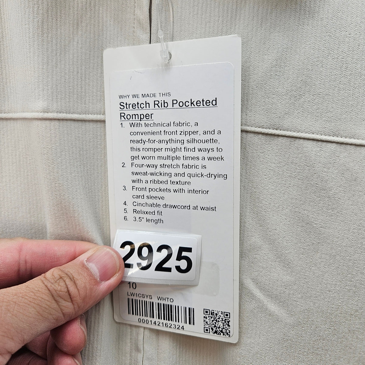 LULULEMON WOMEN'S 10 STRETCH RIB POCKETED ROMPER WHITE RARE NWT