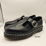 DR MARTENS MEN'S 11 POLLEY BEX T-BAR WHITE STITCHING BLACK LEATHER WHT STITCH