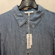 WORKSHOP WOMEN'S 3XL OVERSIZED BLOUSE 100% LYOCELL LIGHT BLUE WASH COLLAR STAINS