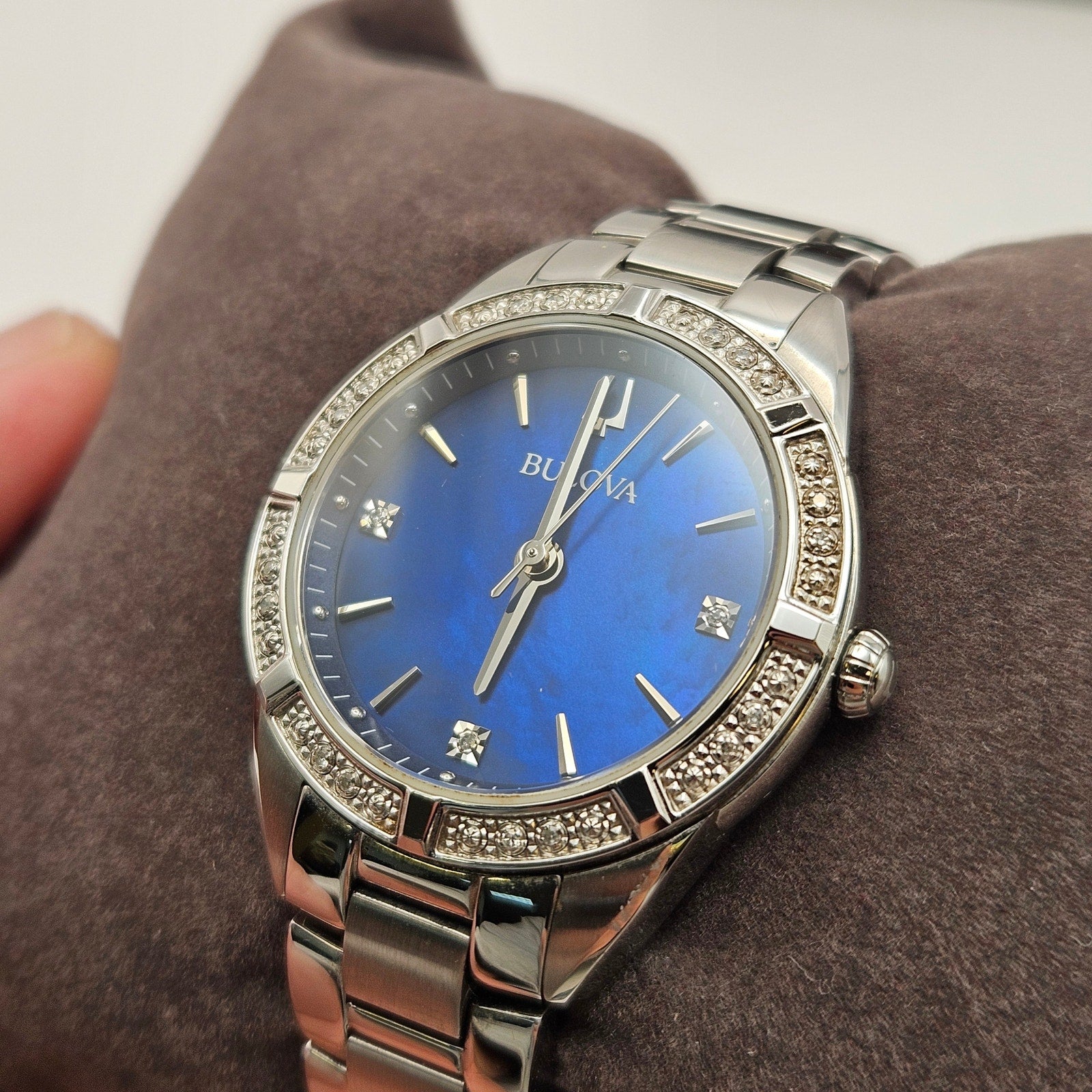 BULOVA 96R243 WOMEN'S CLASSIC QUARTZ GEMMED SILVER STAINLESS STEEL WATCH 35MM