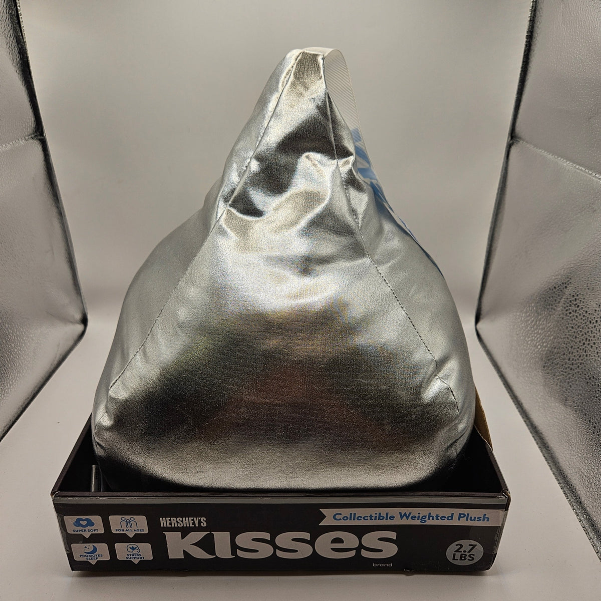 HERSHEY'S KISSES 2.7LB COLLECTIBLE WEIGHTED PLUSH SILVER CHOCOLATE CANDY PILLOW