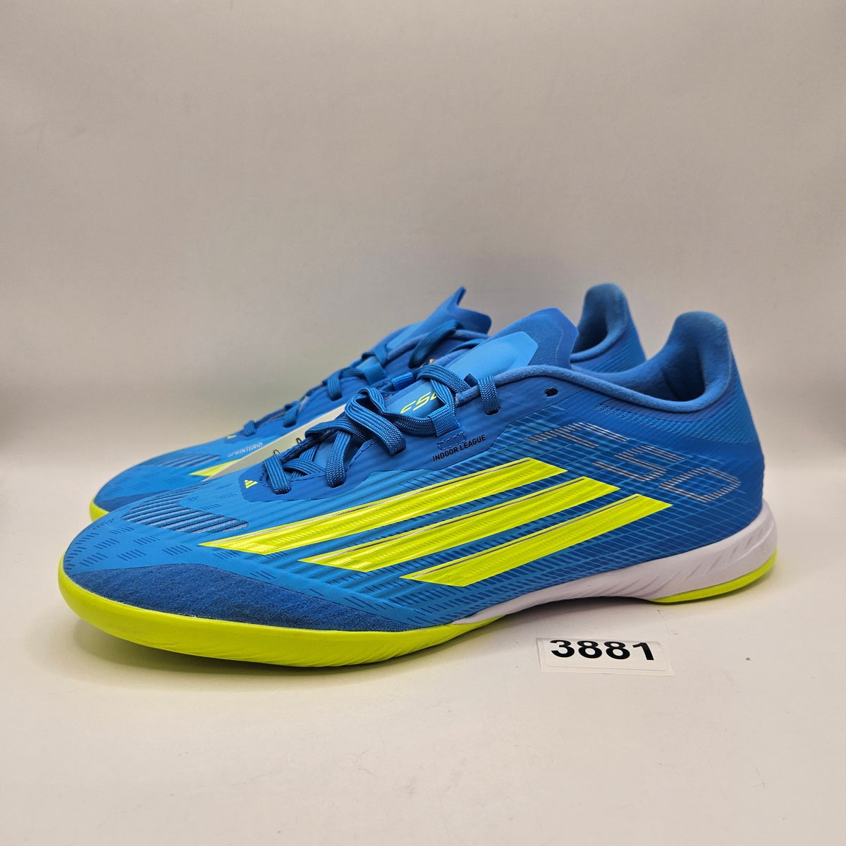 ADIDAS MEN'S 8 F50 LEAGUE INDOOR SOCCER SHOES BLUE NEON YELLOW NWOB JR8973