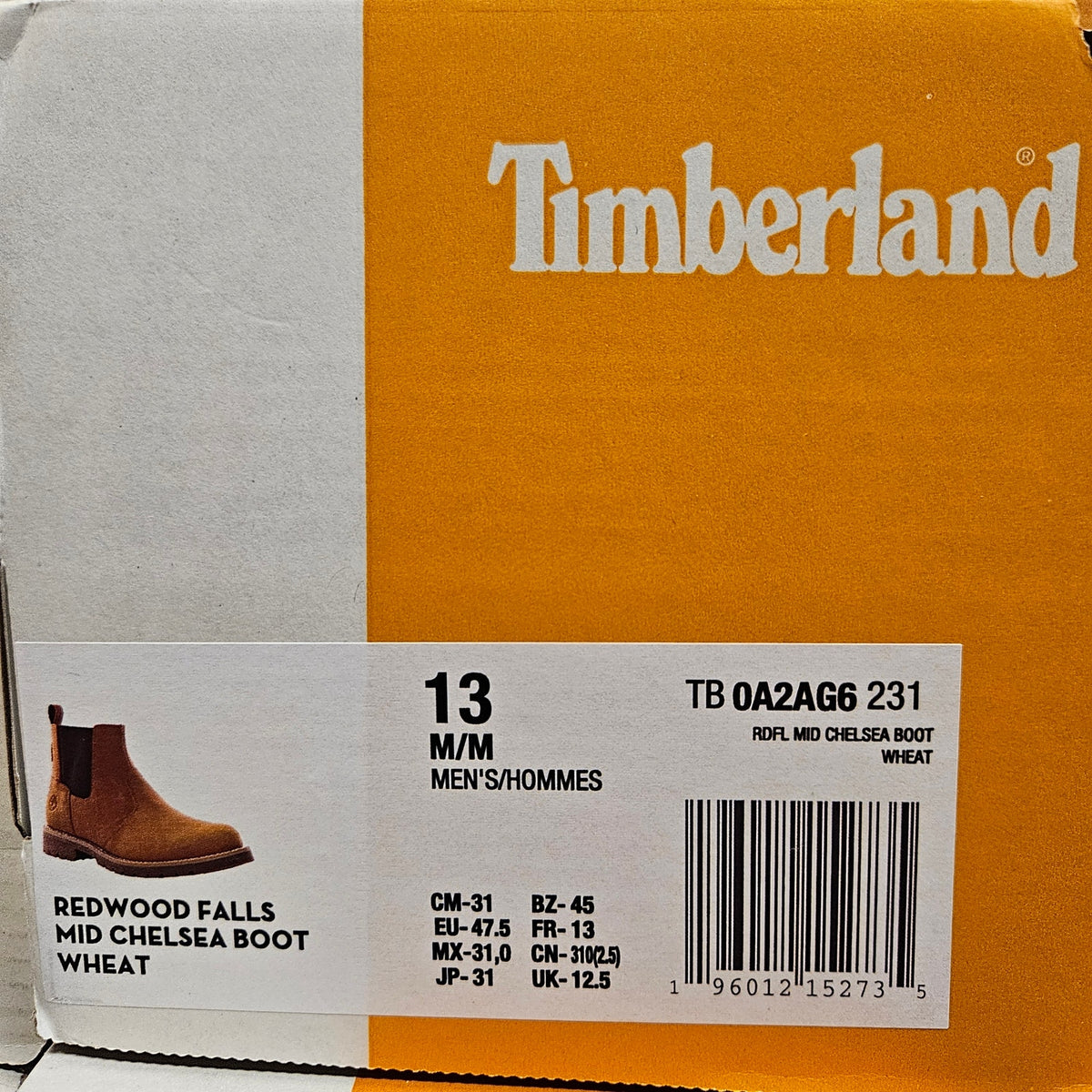 TIMBERLAND MEN'S 13 REDWOOD FALLS MID CHELSEA BOOT WHEAT NIB
