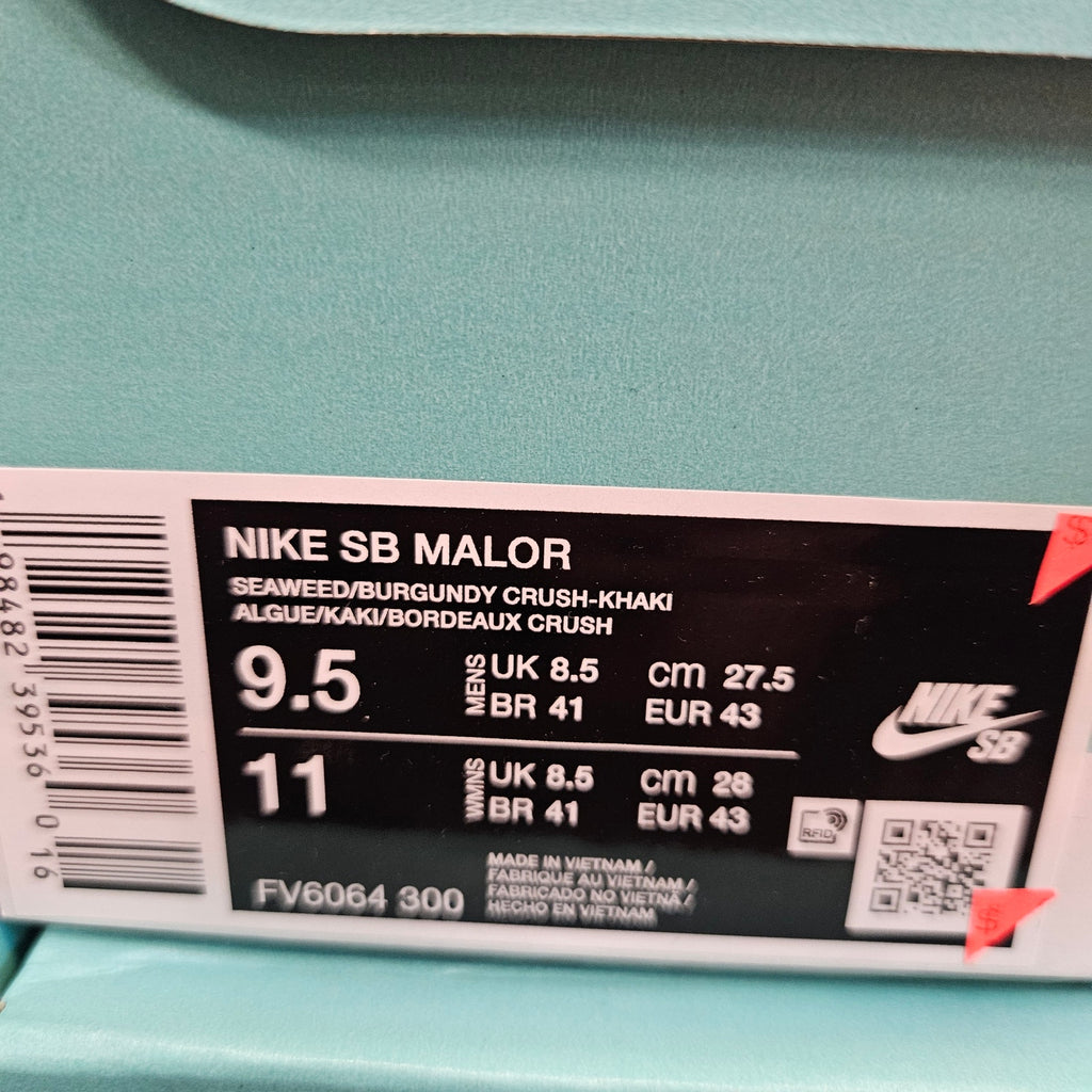 NIKE MEN'S 9.5 SB MALOR SEAWEED BURGUNDY CRUSH KHAKI NIB FV6064-300