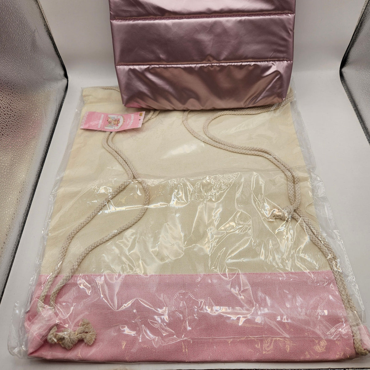 BABYROLL ROSEDREAM PINK PUFFER TOTE BAG & DRAWSTRING BACKPACK SET KAWAII