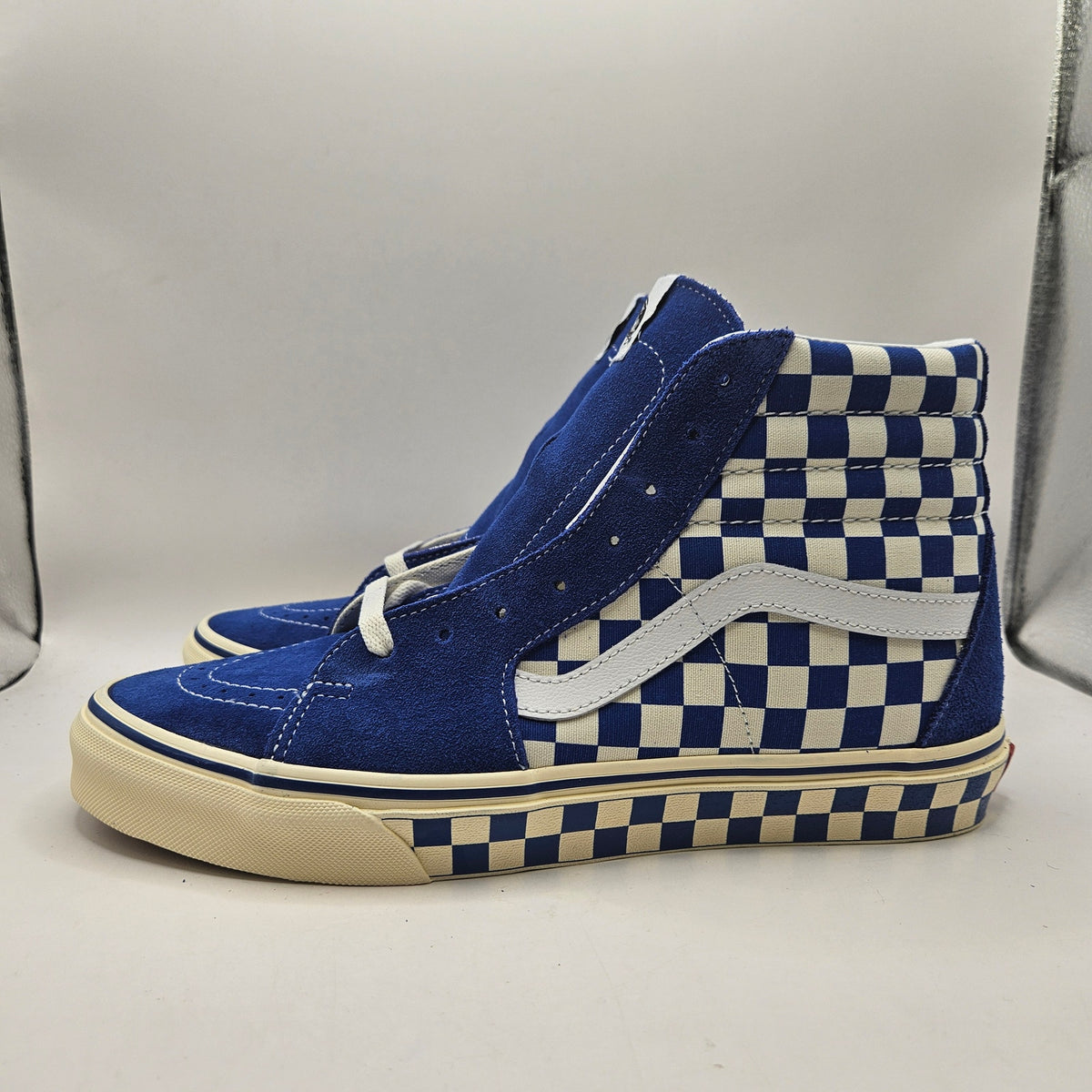 VANS MEN'S 10 SK8-HI CHECKERBOARD SIDEWALL CLASSIC BLUE SKATEBOARD NWOB