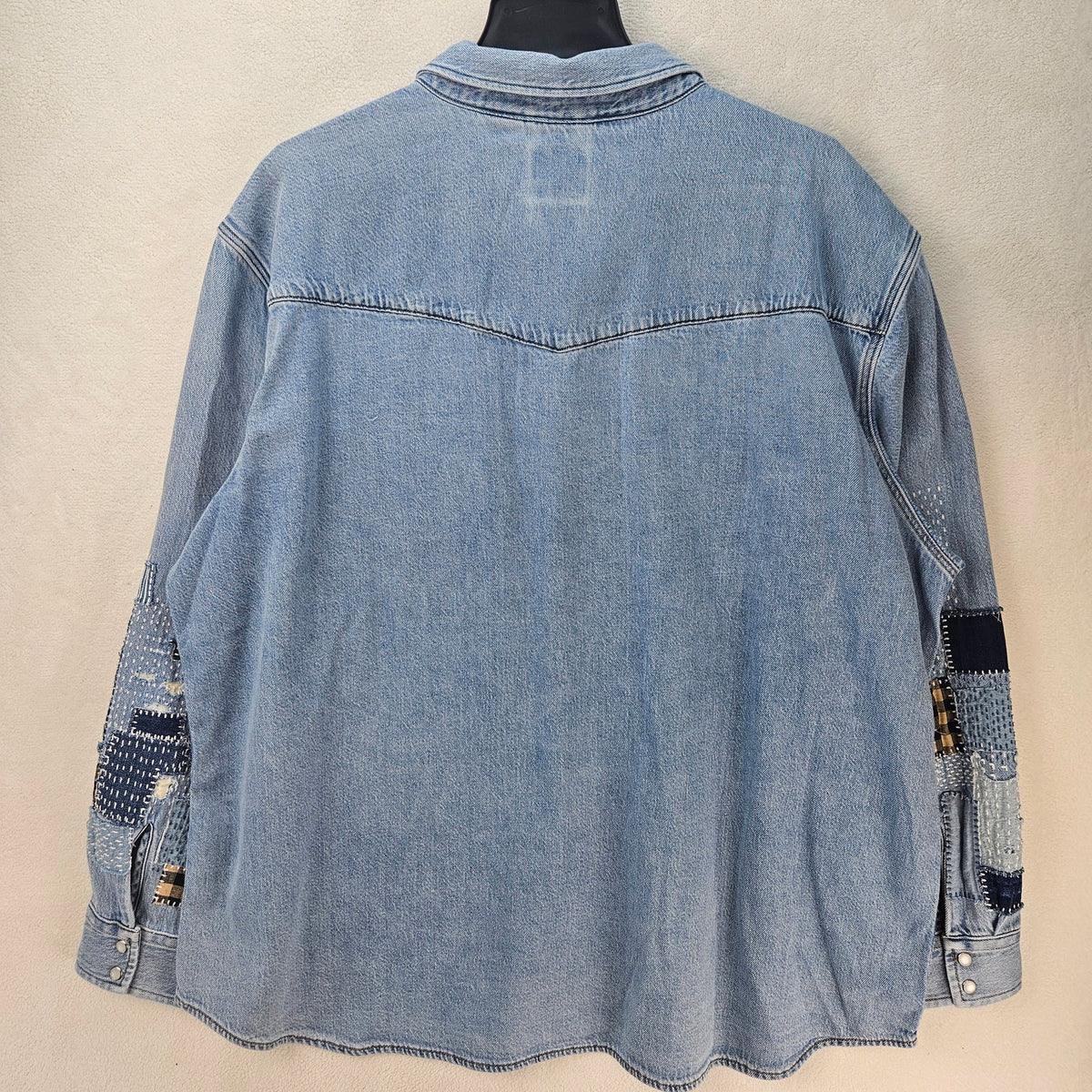 LEVI'S MEN'S 2XL WESTERN RELAXED FIT SHIRT MEDIUM WASH PATCHWORK A19190074