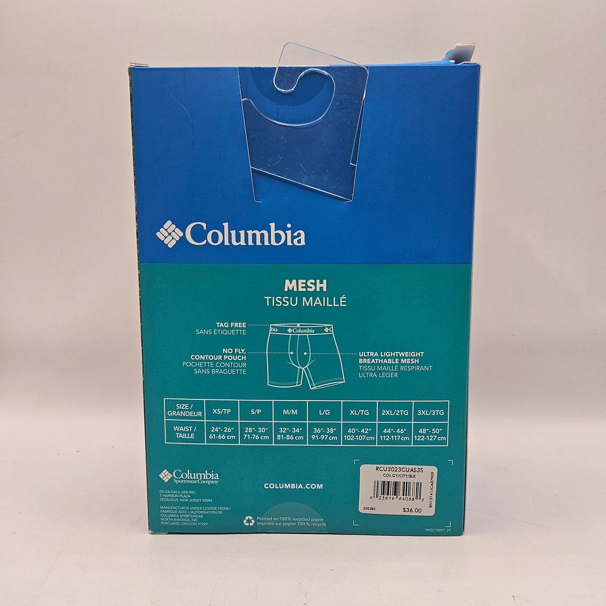 COLUMBIA MEN'S S OVERALL MESH BOXER BRIEF 3 PAIR CHARCOAL GREY BLACK