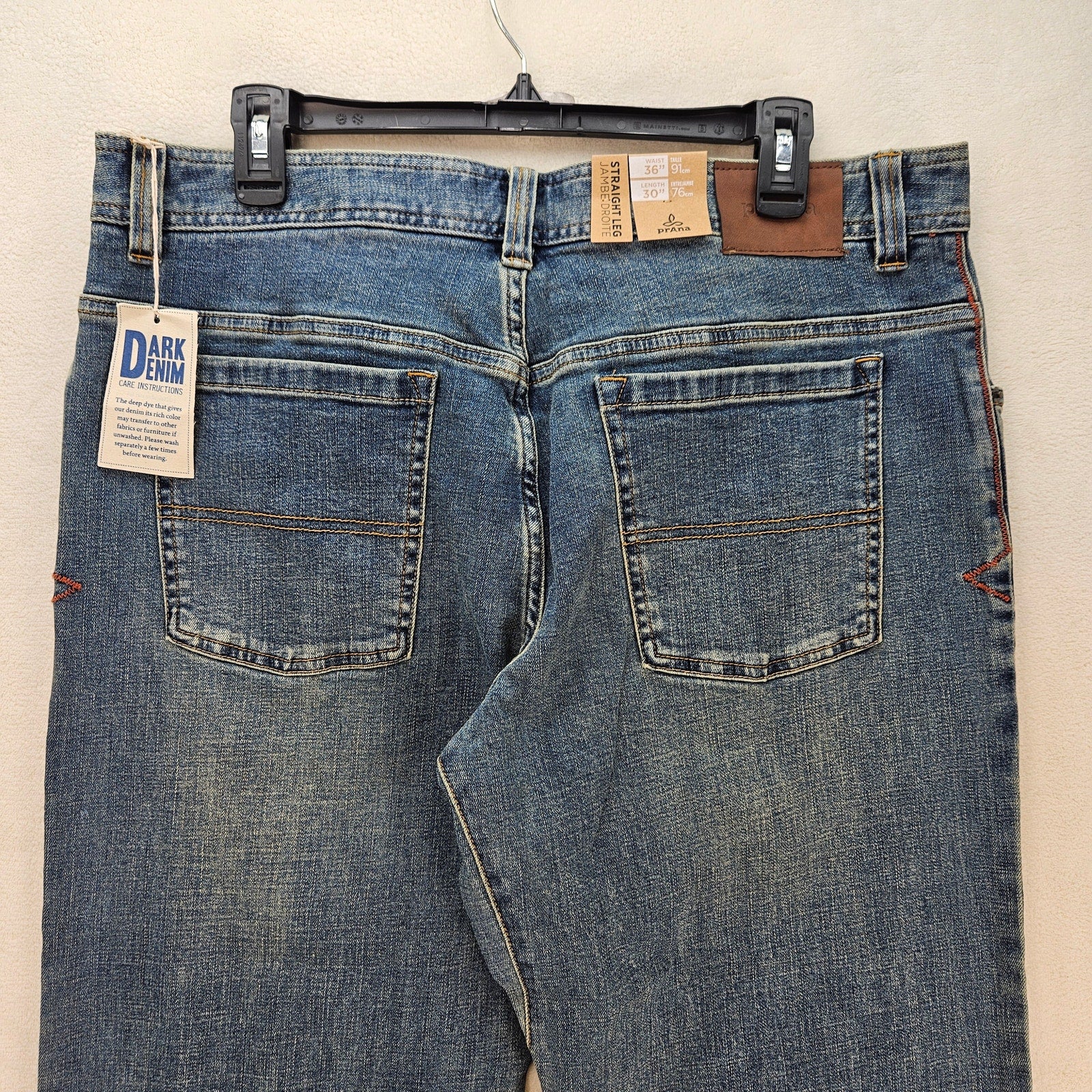 PRANA MEN'S 36X30 AXIOM JEAN ANTIQUE STONE WASH NWT STRAIGHT LEG