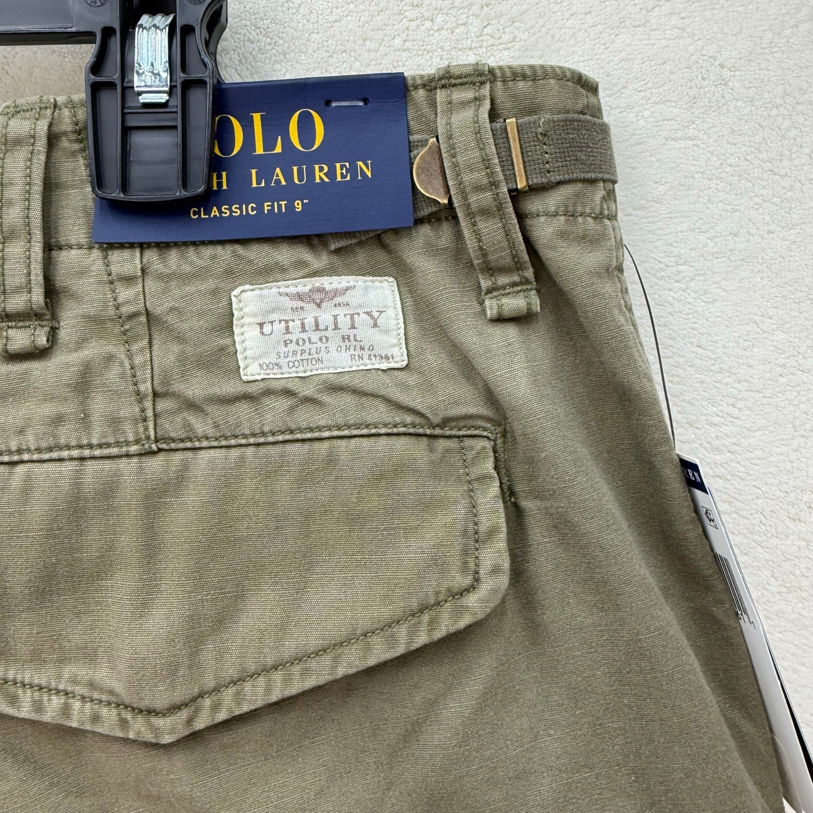 POLO RALPH LAUREN SIZE 42 UTILITY SURPLUS CHINO CARGO SHORTS OLIVE