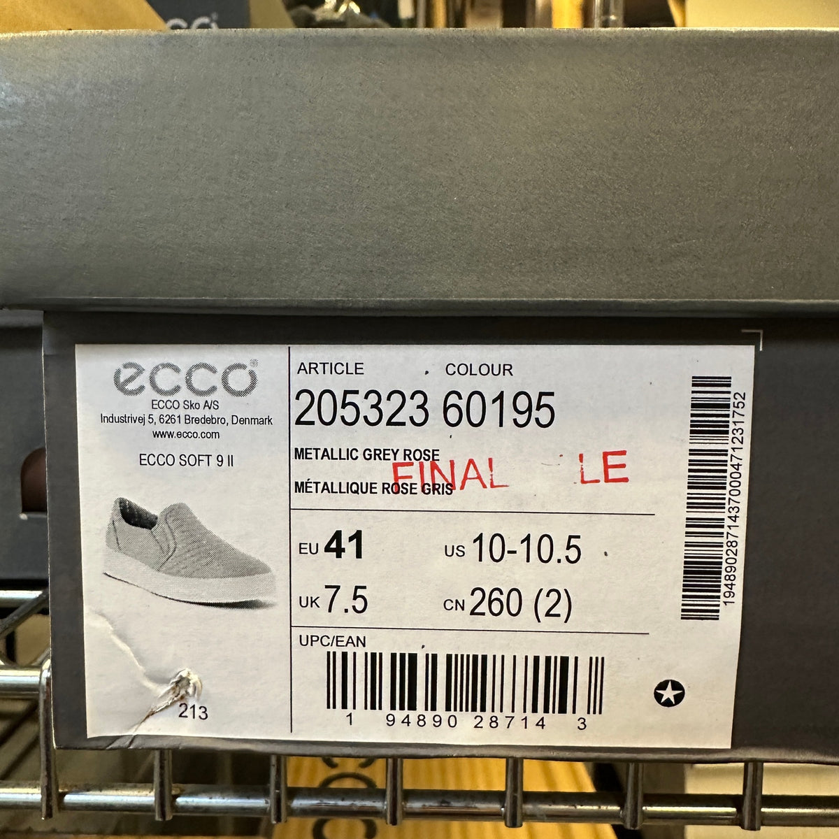 ECCO WOMEN'S 41 SOFT 9 II SLIP ON METALLIC GREY ROSE SNEAKER NIB