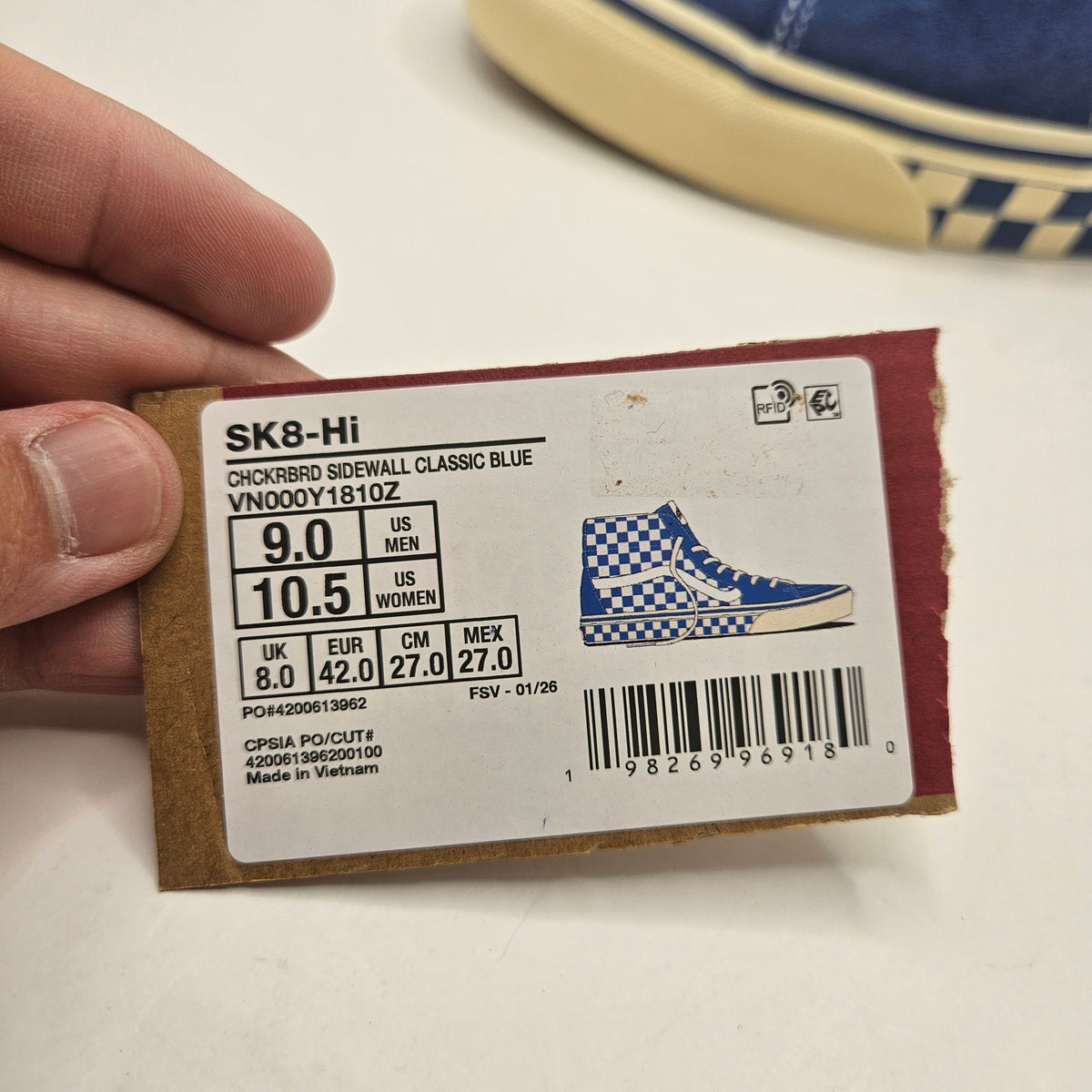 VANS MEN'S 9 SK8-HI CHECKERBOARD SIDEWALL CLASSIC BLUE SKATEBOARD NWOB