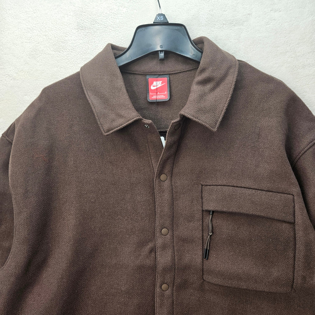 NIKE MEN'S LARGE LIFE WOOL BLEND OVERSHIRT JACKET BROWN SNAP FRONT UTILITY POCKT