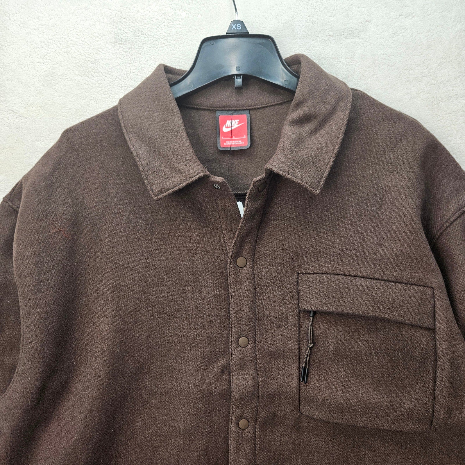 NIKE MEN'S LARGE LIFE WOOL BLEND OVERSHIRT JACKET BROWN SNAP FRONT UTILITY POCKT