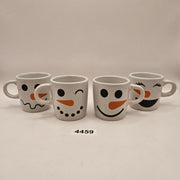 SET OF 4 SNOWMAN FACE CERAMIC MUG WHITE CHRISTMAS HOLIDAY COFFEE CUPS