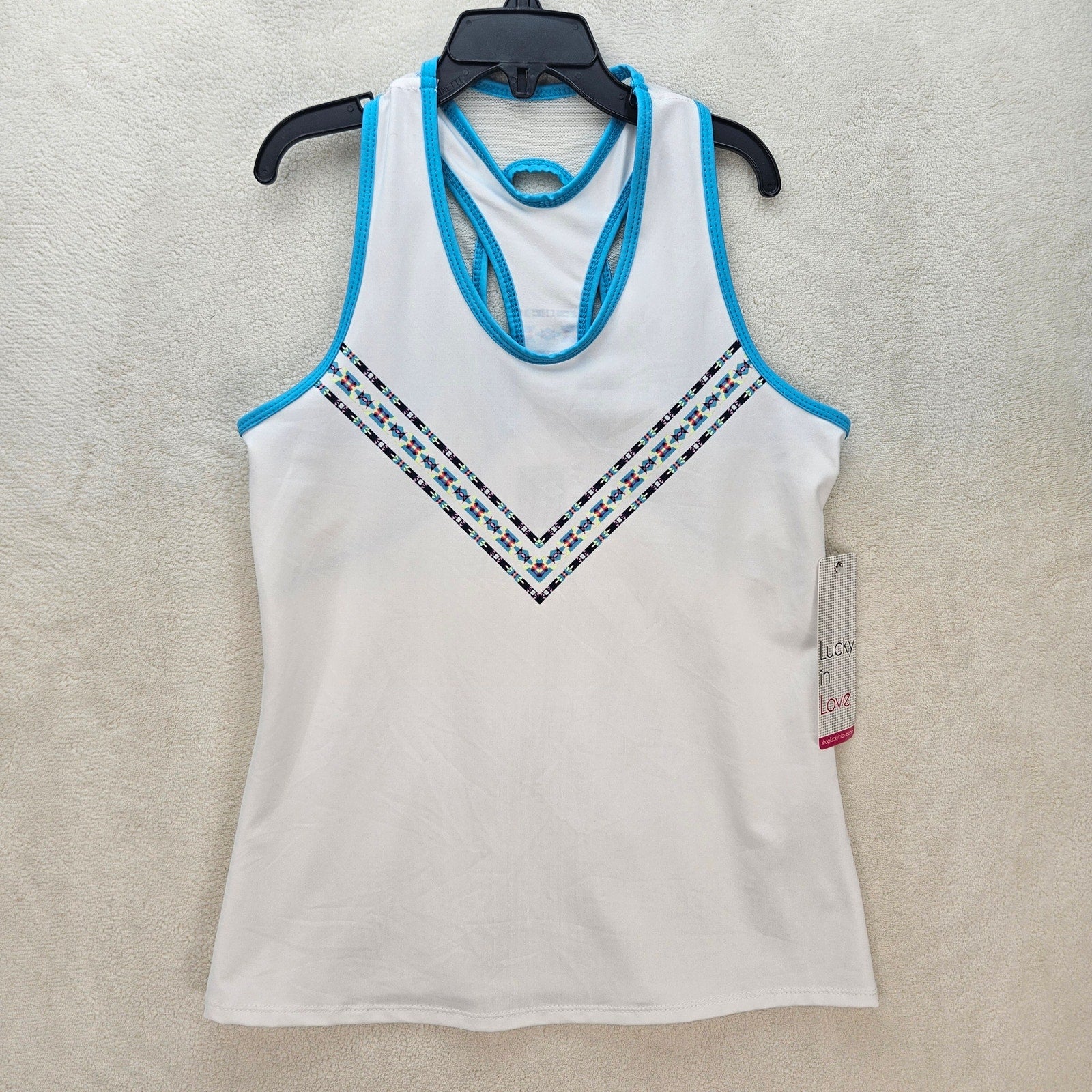 LUCKY IN LOVE WOMEN'S XS MULTICOLOR FITTED TANK TOP TENNIS WHITE NWT