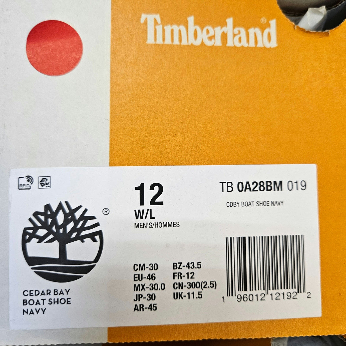 TIMBERLAND MEN'S 12 WIDE NAVY BLUE CEDAR BAY BOAT SHOE TB0A28BM019