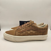 VANS M7.5 W9 OLD SKOOL LX WOVEN LEATHER TAN WHITE SNEAKERS NWOB