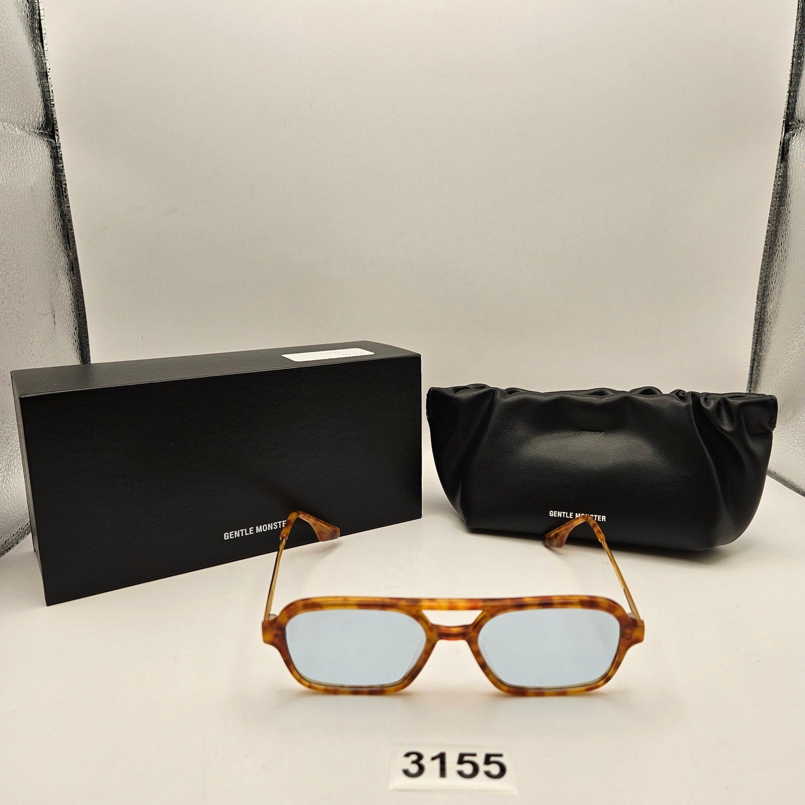 GENTLE MONSTER KINGS TORTOISE AVIATOR SUNGLASSES BLUE LENS NIB