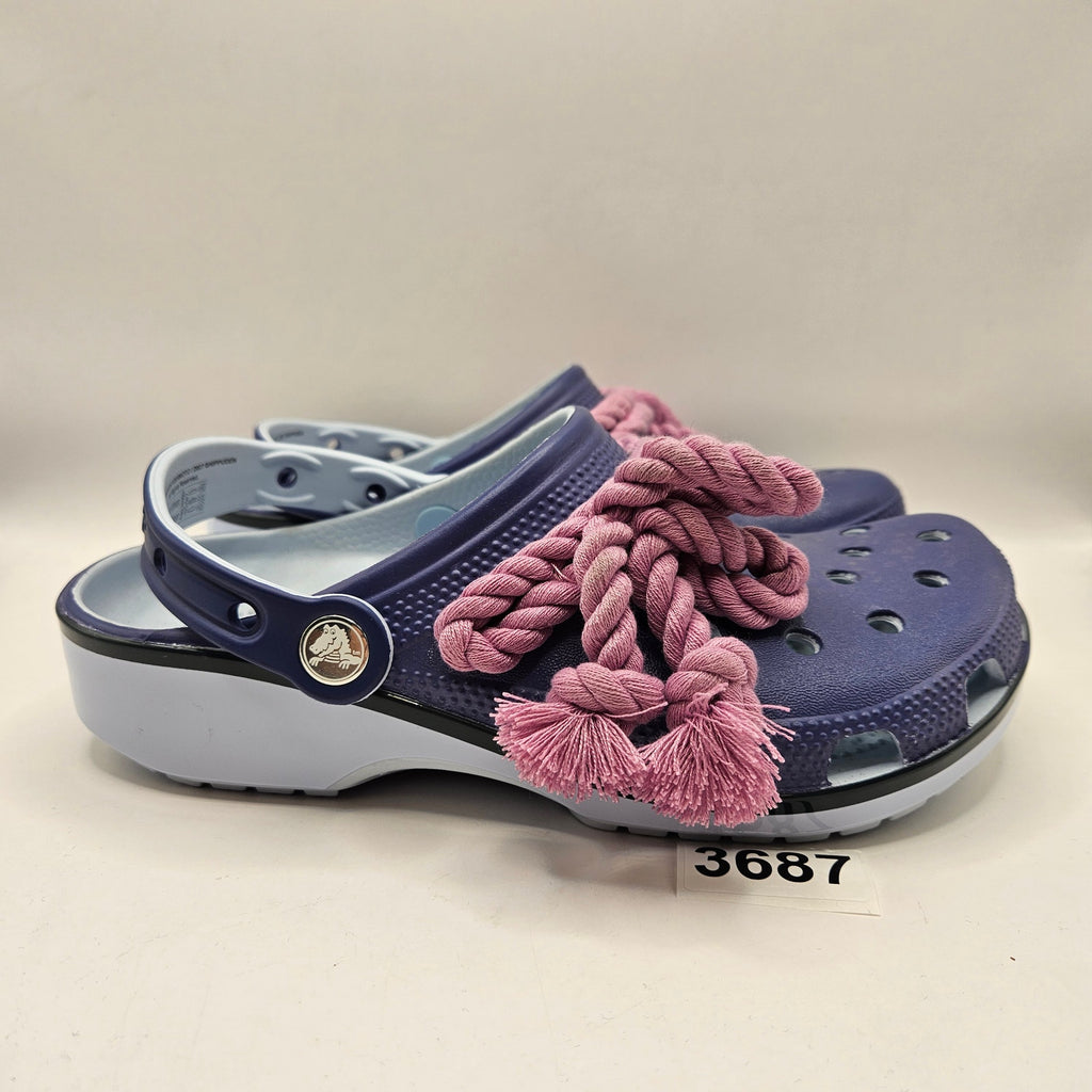 CROCS M5 W7 NARUTO SASUKE CLASSIC CLOG PURPLE ROPE JIBBITZ ANIME NWT