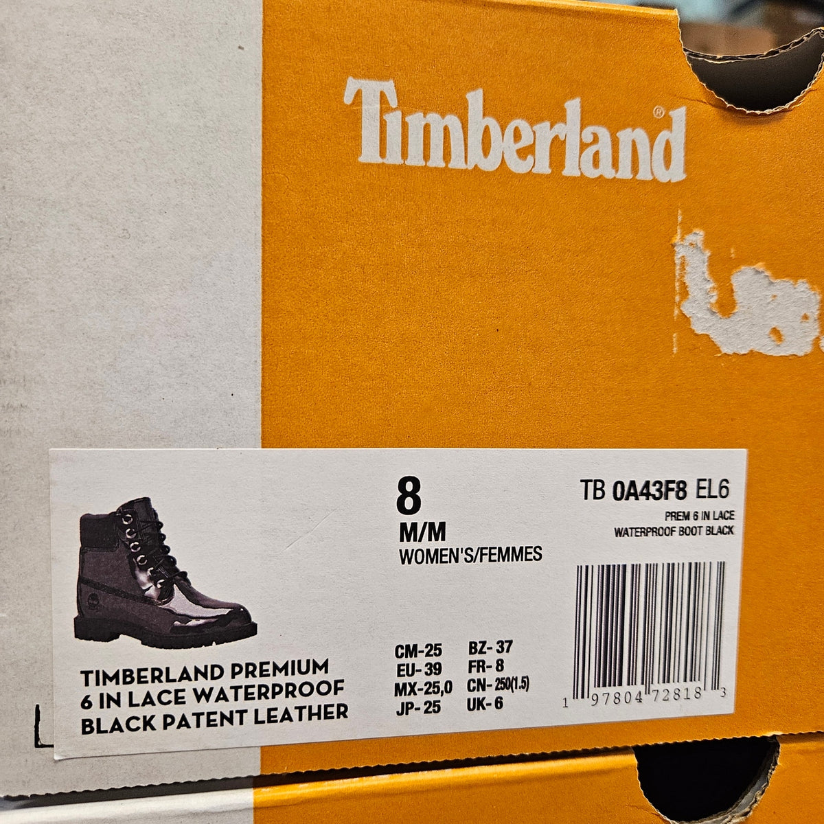 TIMBERLAND WOMEN'S 8 PATENT LEATHER PREMIUM 6-INCH WATERPROOF BOOT NIB
