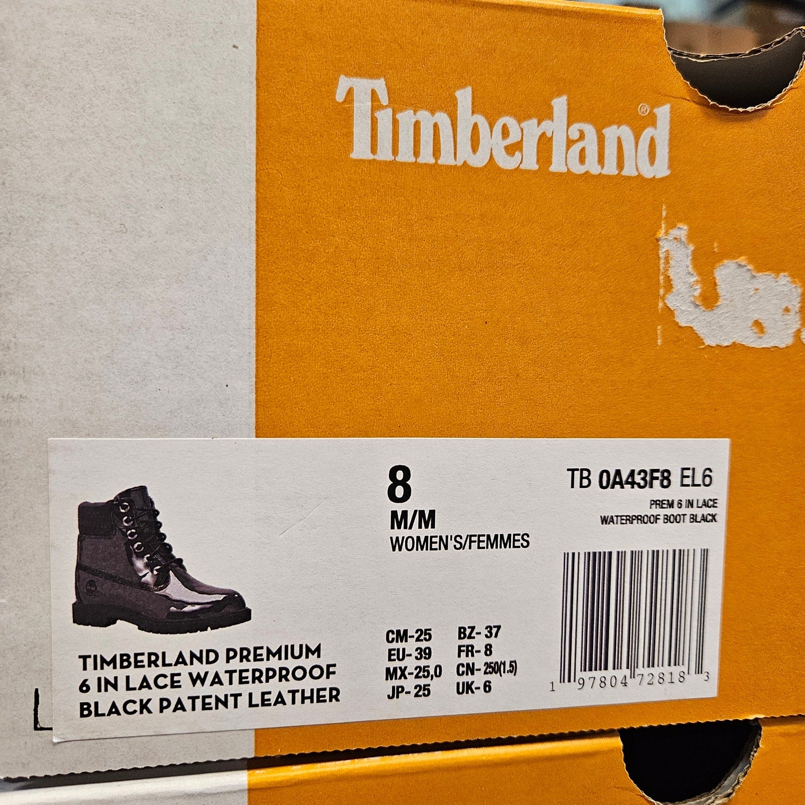 TIMBERLAND WOMEN'S 8 PATENT LEATHER PREMIUM 6-INCH WATERPROOF BOOT NIB