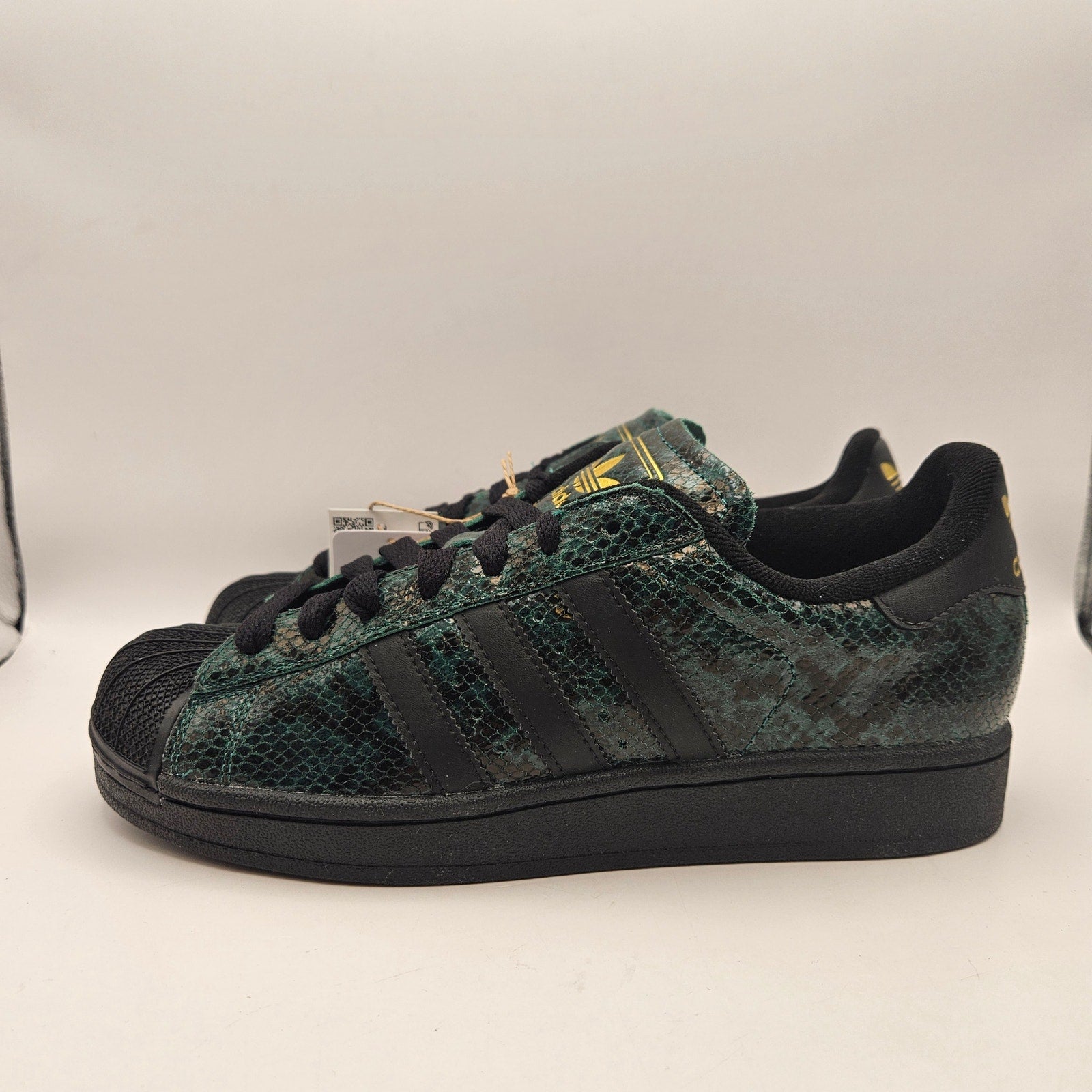 ADIDAS ORIGINALS WOMEN'S 8 SUPERSTAR BLACK GREEN SNAKESKIN SHELL TOE NWOB