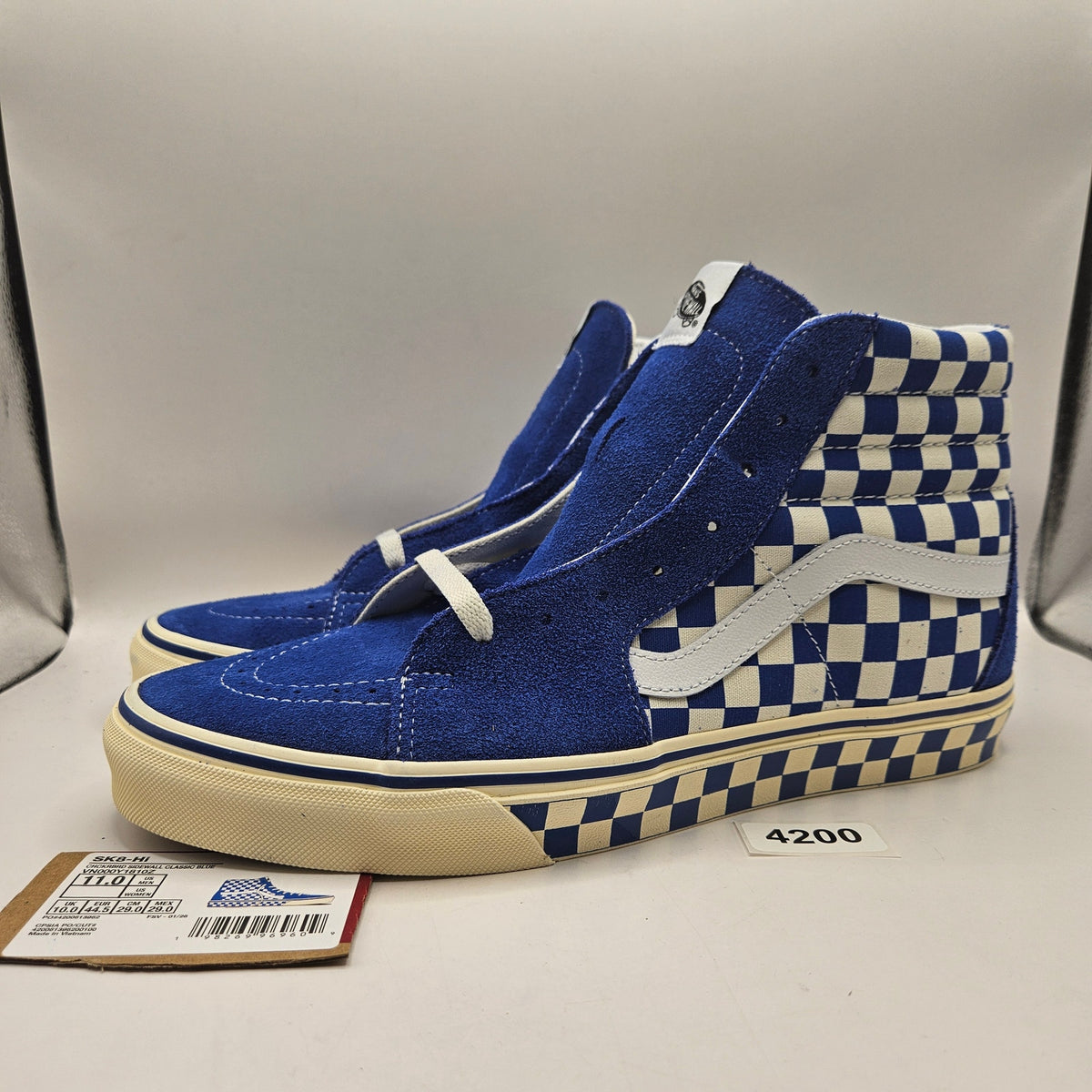 VANS MEN'S 11 SK8-HI CHECKERBOARD SIDEWALL CLASSIC BLUE SKATEBOARD NWOB