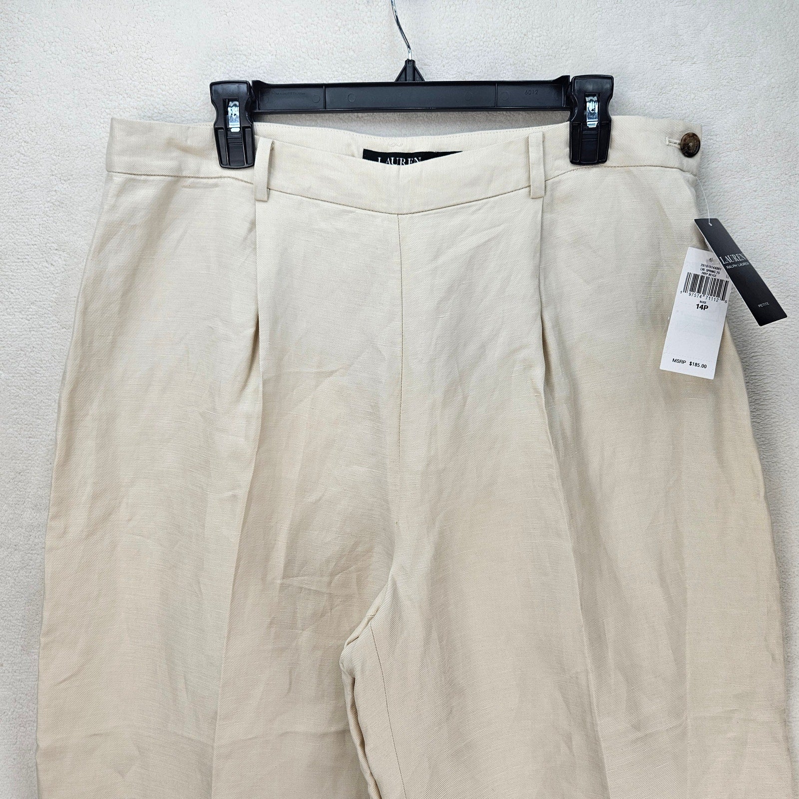 LAUREN RALPH LAUREN WOMEN'S 14P LINEN BLEND WIDE LEG CROPPED PANTS NWT IVORY