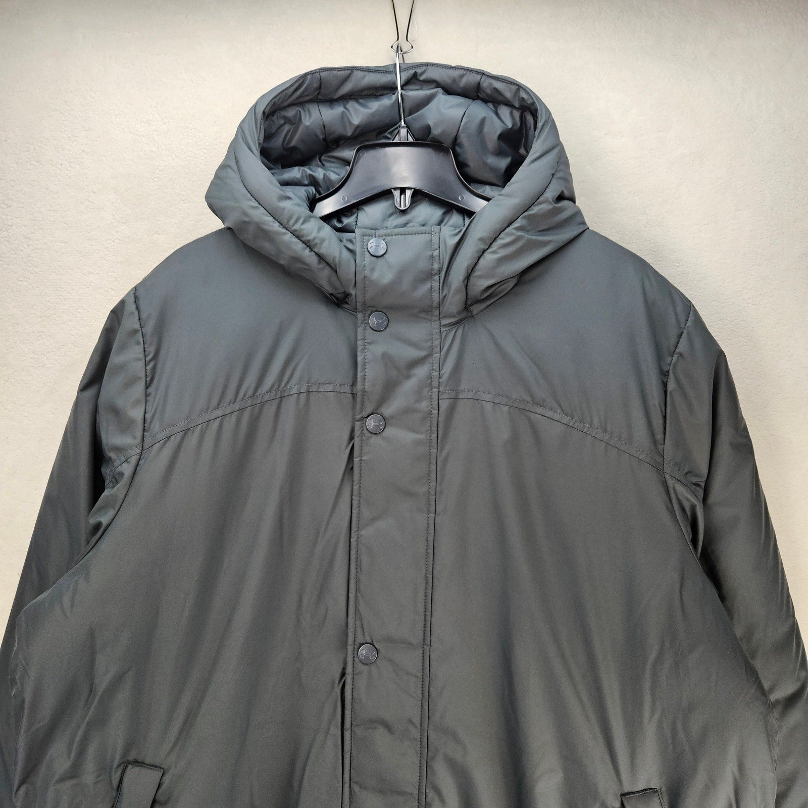 UNDER ARMOUR MEN'S XL STORM INSULATE BENCH COAT GRAY HOODED PARKA LONG NWT