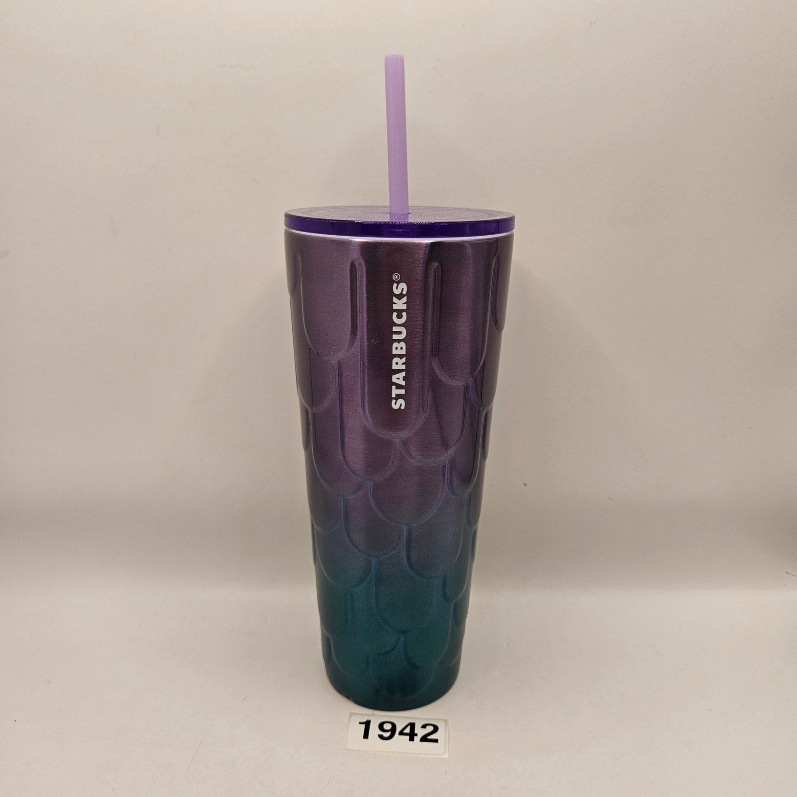STARBUCKS SPRING PURPLE TWILIGHT OMBRE MERMAID SCALES STAINLESS STEEL TUMBER NWT