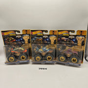 HOT WHEEL MONSTER TRUCKS TROPHY CHAMPION GOLD SERIES LOT OF 3 PIRAN BITE TORQUE
