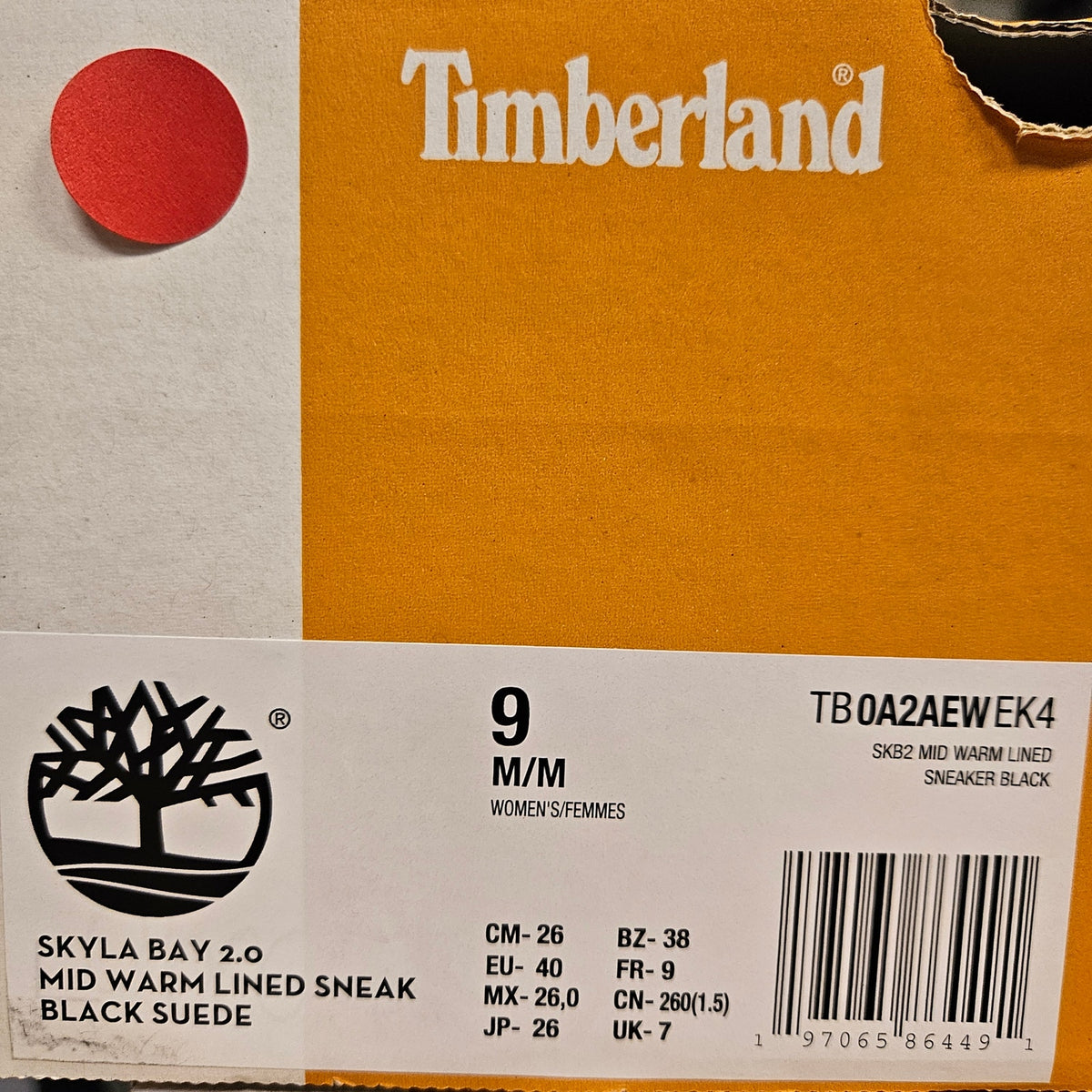 TIMBERLAND WOMEN'S 9 SKYLA BAY 2.0 MID WARM LINED SNEAK BLK SUEDE NIB