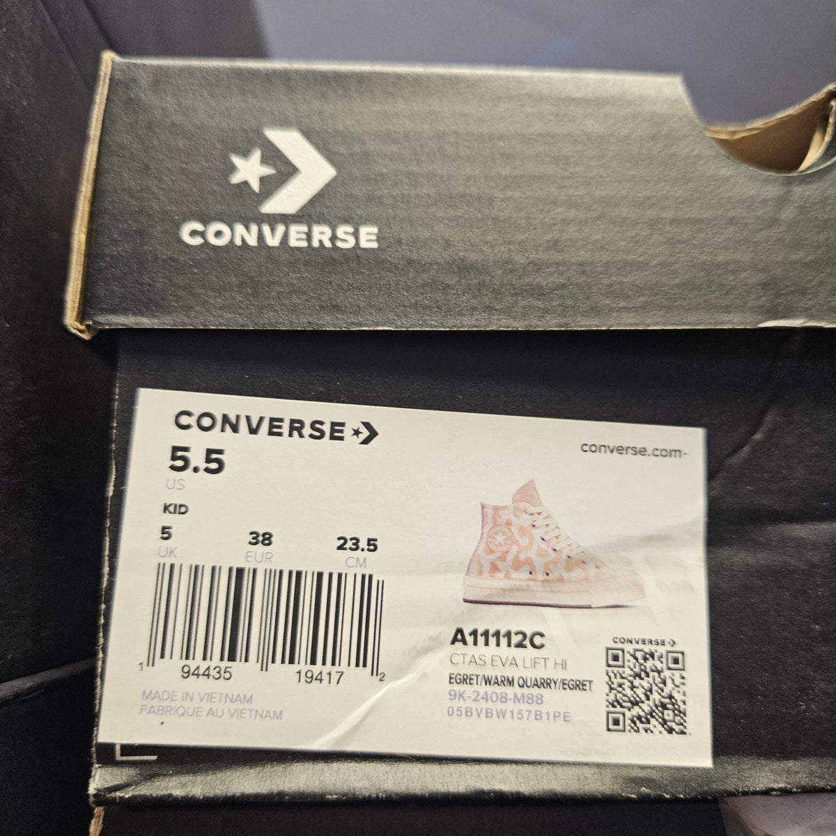 CONVERSE KIDS 5.5 CHUCK TAYLOR ALL STAR EVA LIFT HIGH EGRET WARM QUARRY A11112C