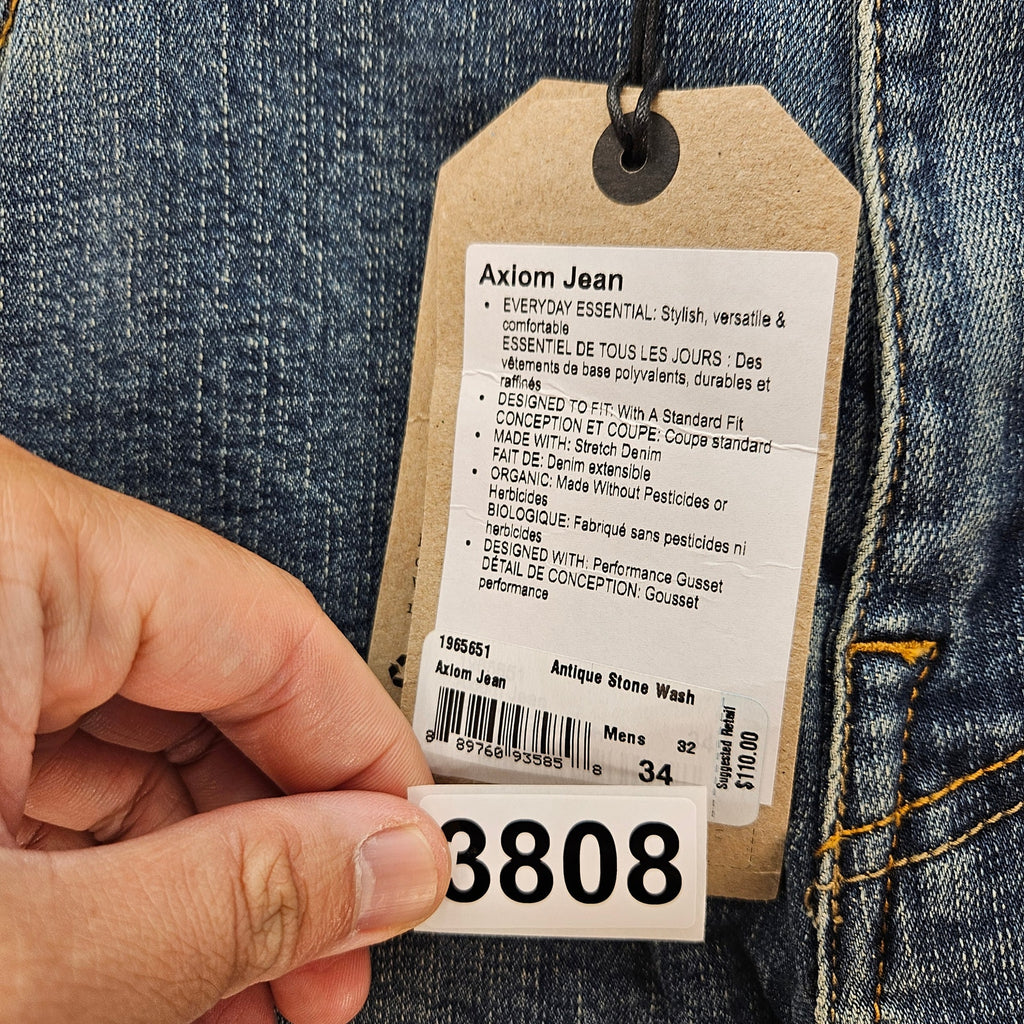 PRANA MEN'S 34X32 AXIOM JEAN ANTIQUE STONE WASH NWT STRAIGHT LEG