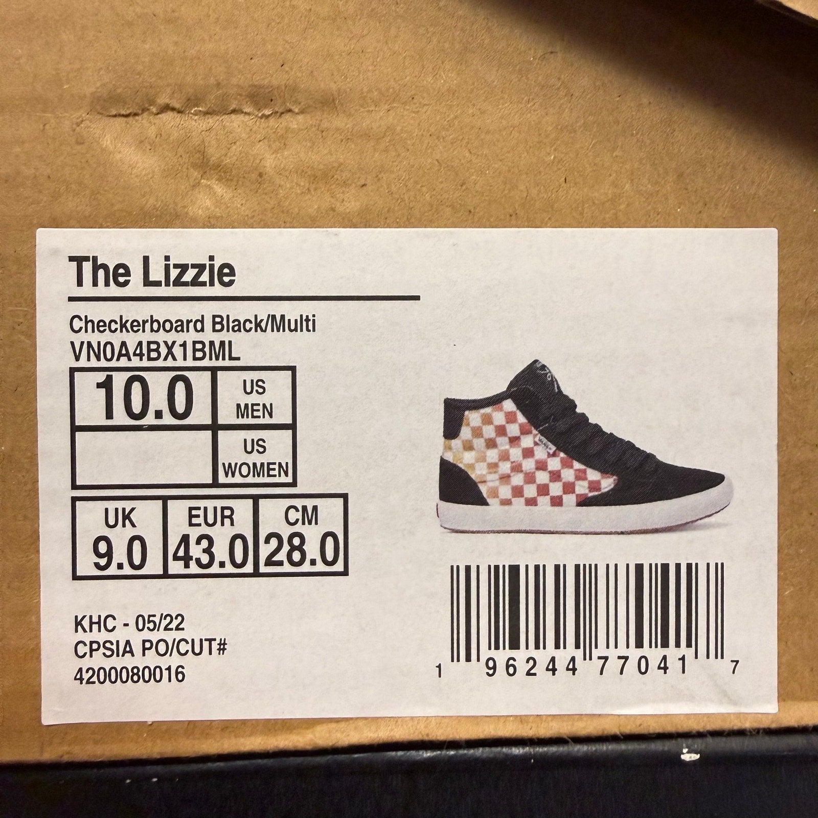 VANS THE LIZZIE MEN'S 10 CHECKERBOARD BLACK MULTI COLOR NIB
