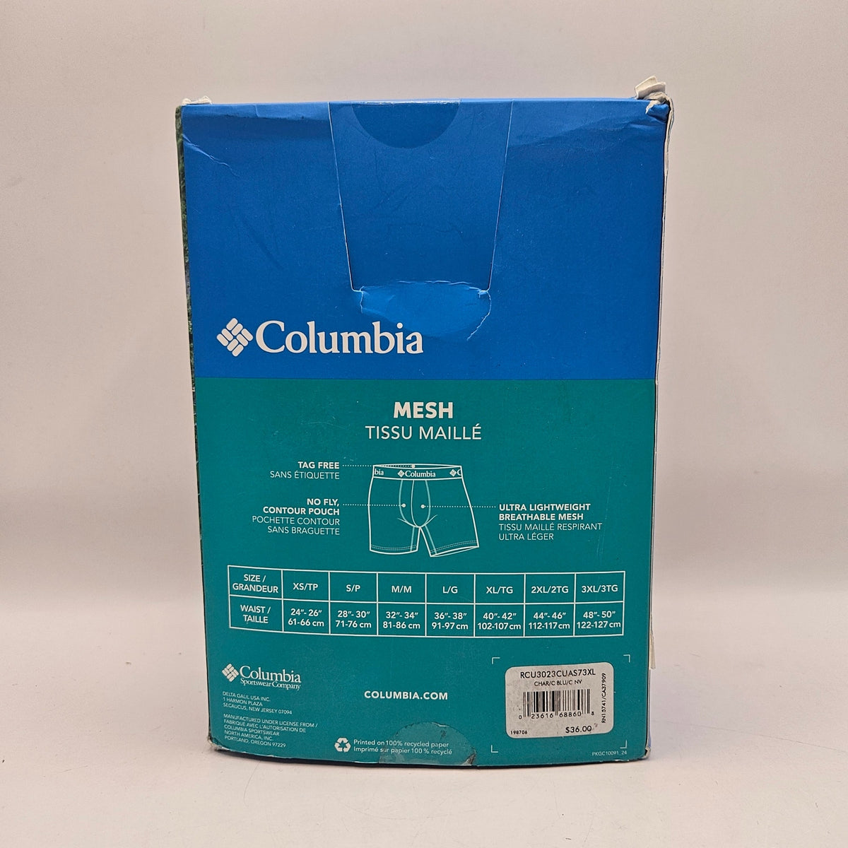COLUMBIA MEN'S 3XL OVERALL MESH BOXER BRIEF 3 PAIR CHARCOAL BLUE NAVY