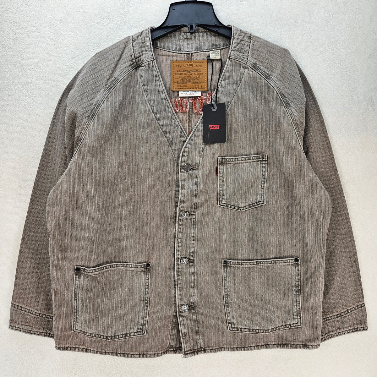 LEVI'S MENS LARGE UNION ENGINEER CARDIGAN UNIFORM BADGE TAN NWT