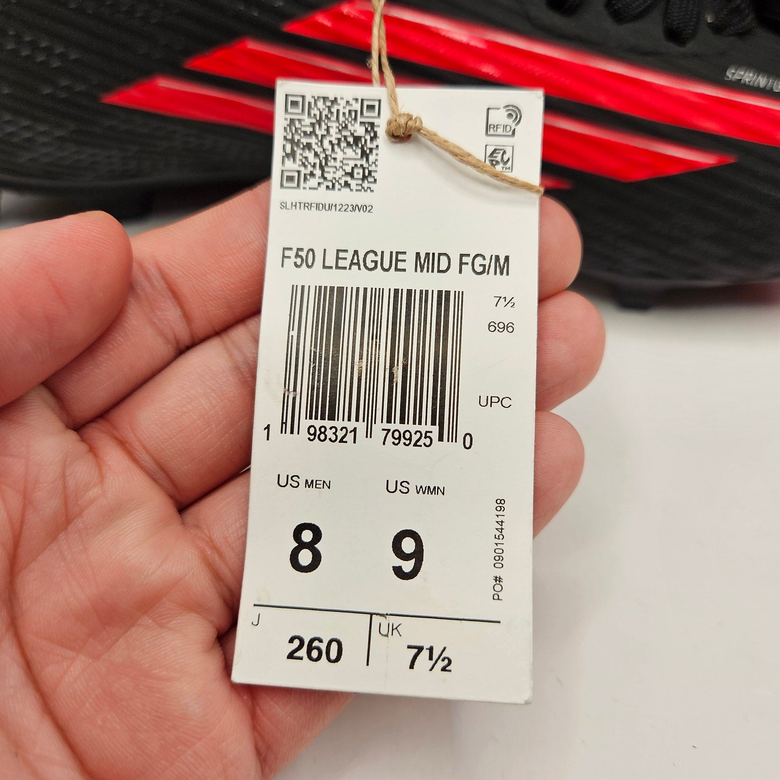 ADIDAS MEN'S 8 F50 LEAGUE MID FG MG SOCCER BLACK RED CLEATS JR9007 NWOB