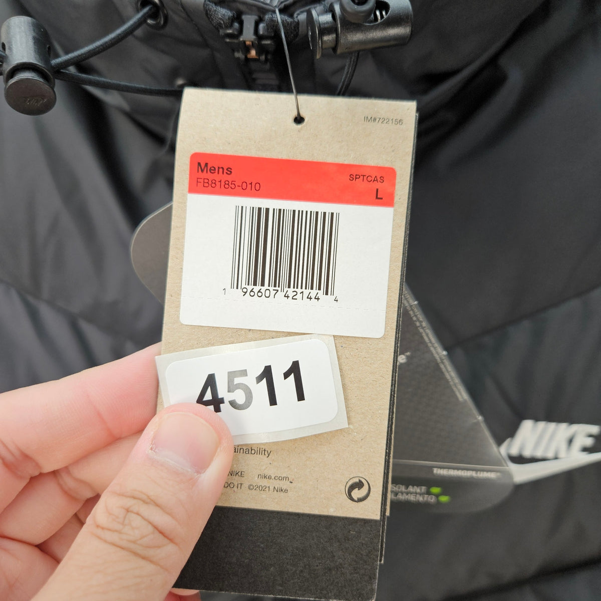 NIKE MEN'S LARGE WINDRUNNER STORM FIT PRIMALOFT BLACK PUFFER JACKET FB8185-010