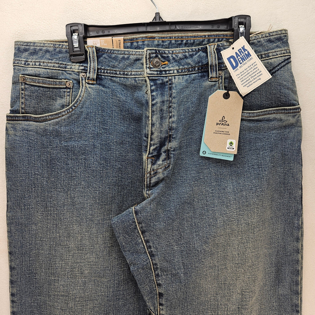 PRANA MEN'S 36X30 AXIOM JEAN ANTIQUE STONE WASH NWT STRAIGHT LEG