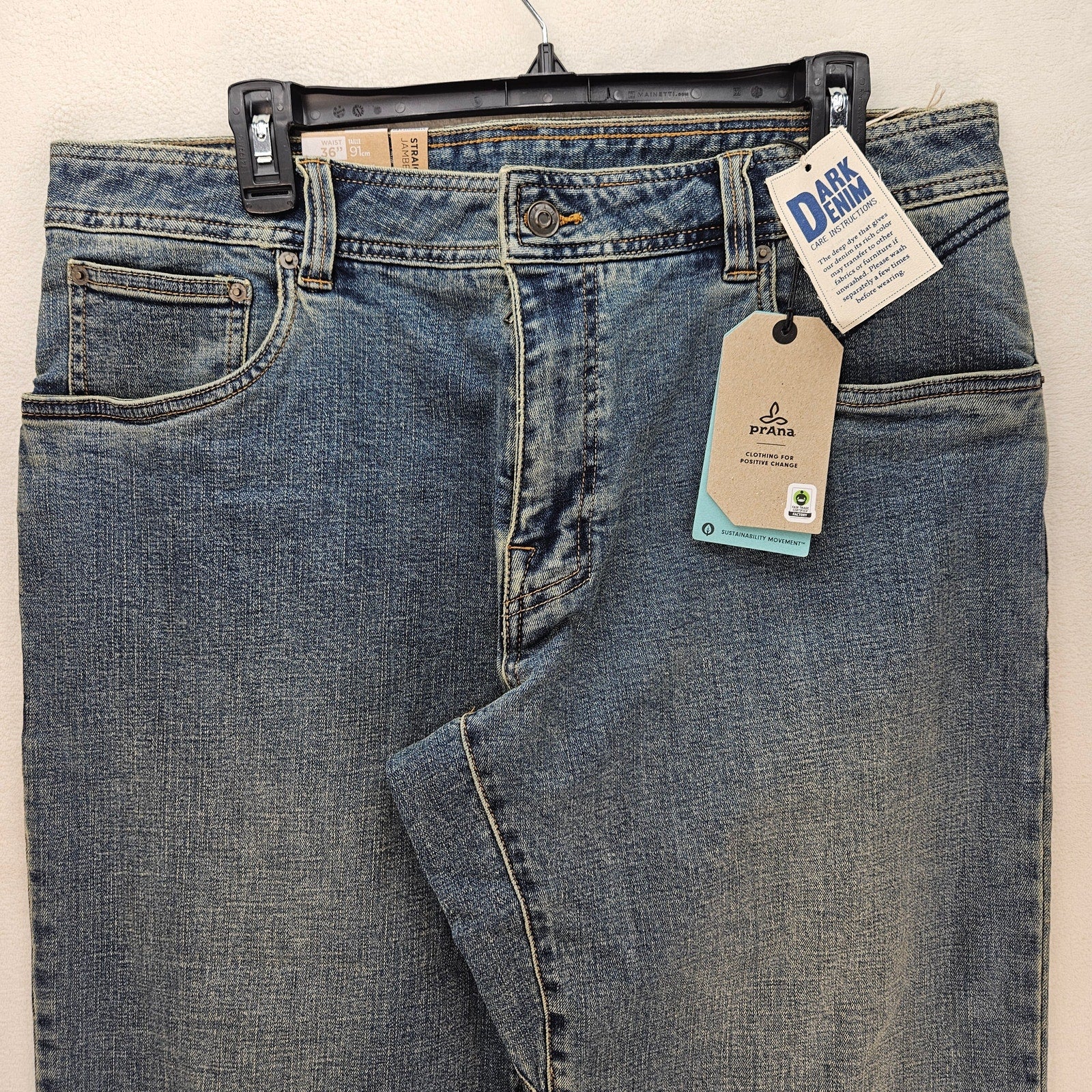 PRANA MEN'S 36X30 AXIOM JEAN ANTIQUE STONE WASH NWT STRAIGHT LEG
