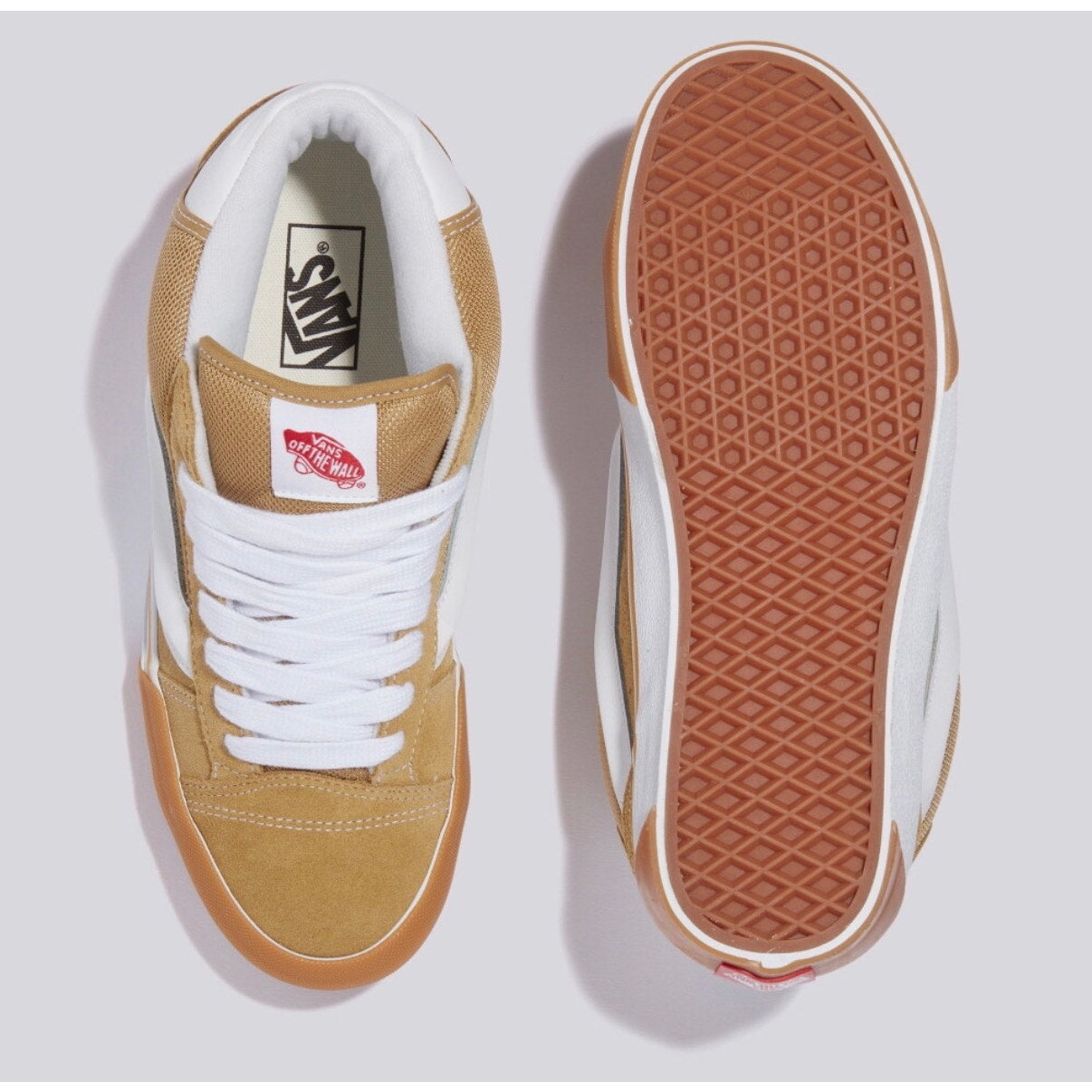 VANS MEN'S 9.5 KNU SKOOL MID SUEDE CHUNKY SKATEBOARDING SHOES KHAKI GUM NIB