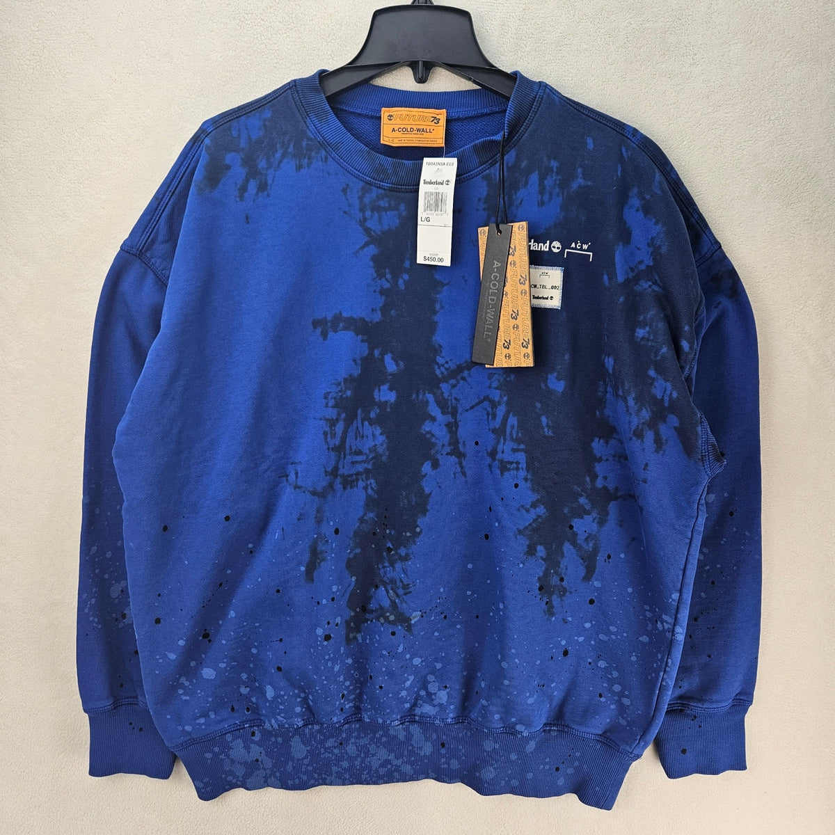 TIMBERLAND X A COLD WALL MEN'S LARGE BRIGHT BLUE $450 CREWNECK SWEATSHIRT
